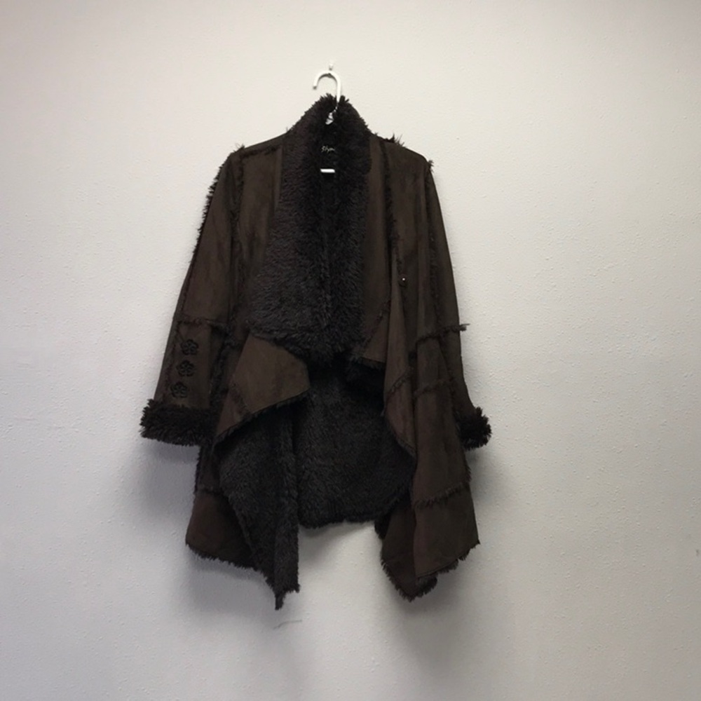 Biya for Johnny Was Brown Embroidered Teddy Jacket with Wide Collar